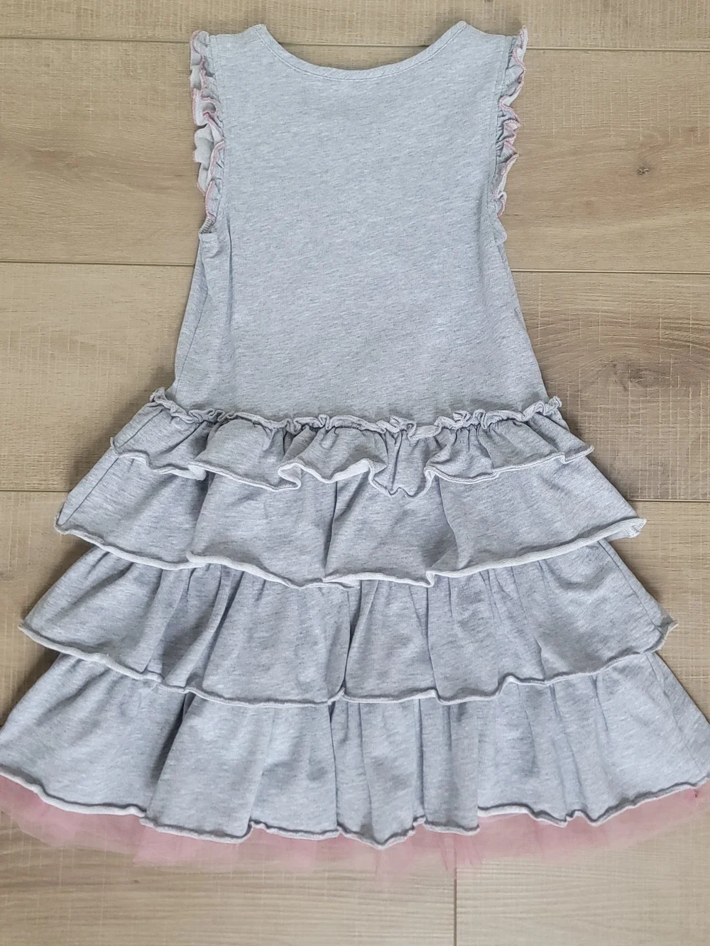 Matilda Jane Girls Pink Tulle Ruffle Twirl Gray Cotton Sleeveless Dress Size 6